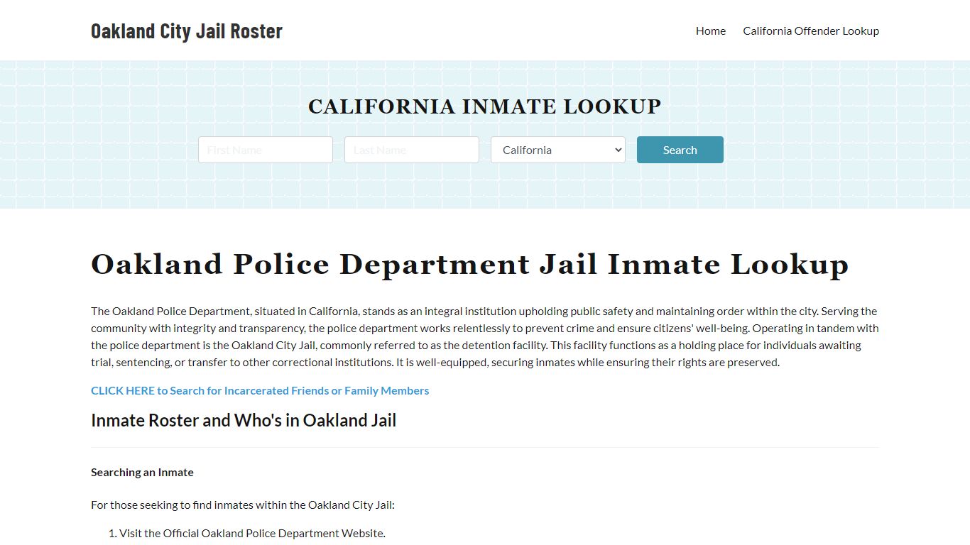 Oakland Police Department & City Jail, CA Inmate Roster, Arrests, Mugshots